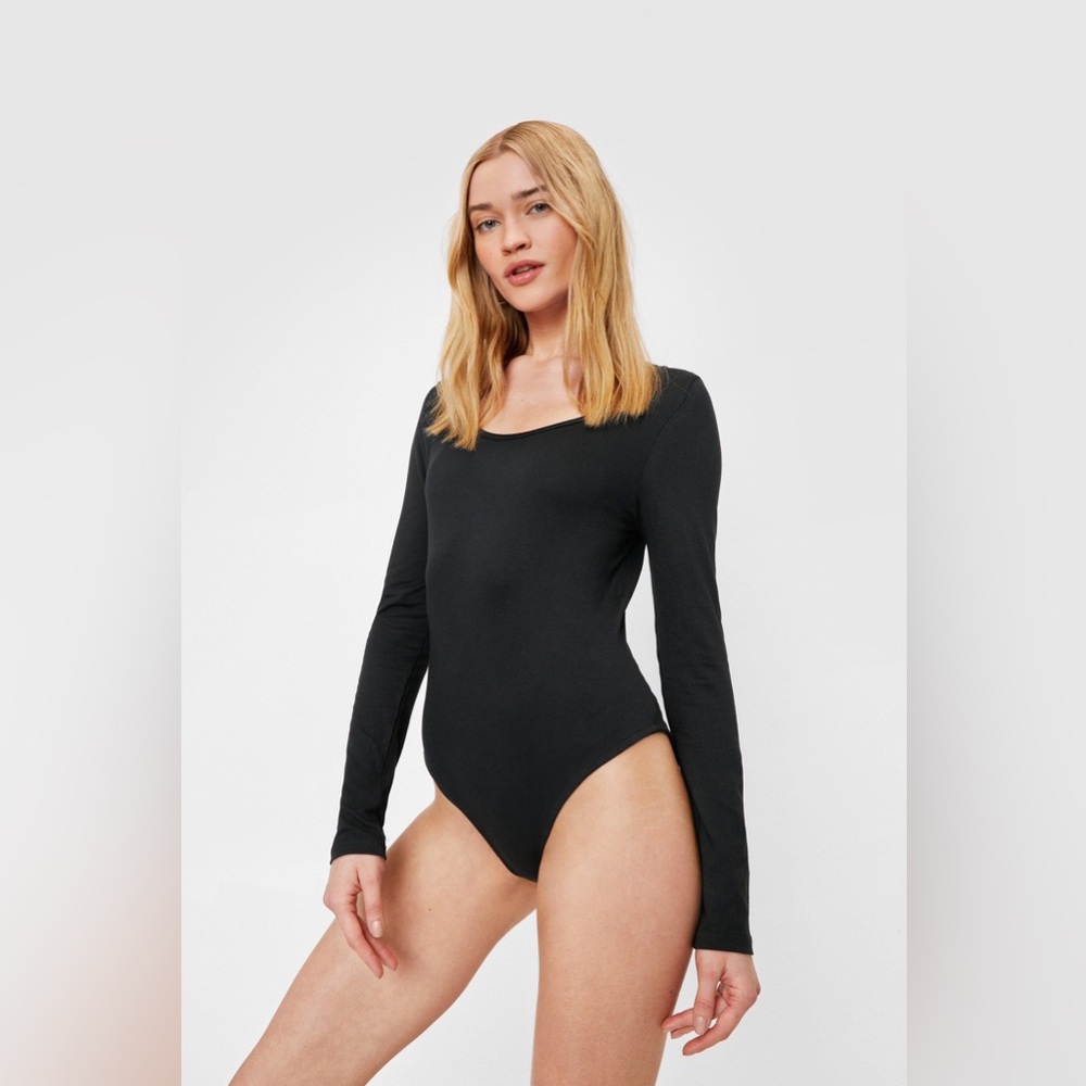 NWT NASTY GAL black long sleeve ribbed bodysuit fitted size 8 / MEDIUM